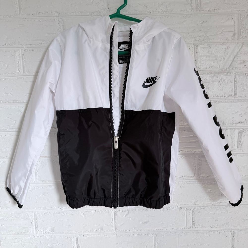 Nike Kids Windbreaker‎ Jacket White Black Just Do It Hooded Size 4T